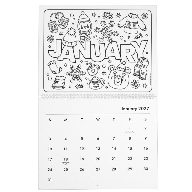 Calendrier de coloriage amusant (Jan 2027)