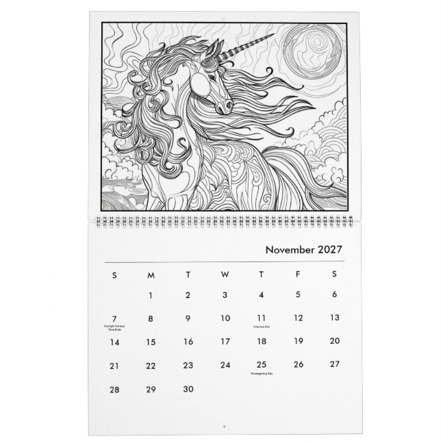 Calendrier de coloriage de chevaux de fantaisie (Nov 2027)