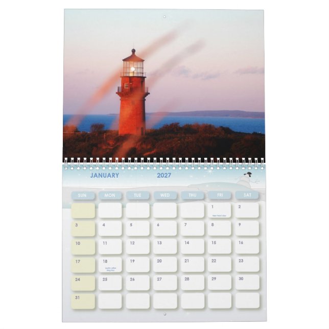 Calendrier de couleur d'île de Martha's Vineyard (Jan 2027)
