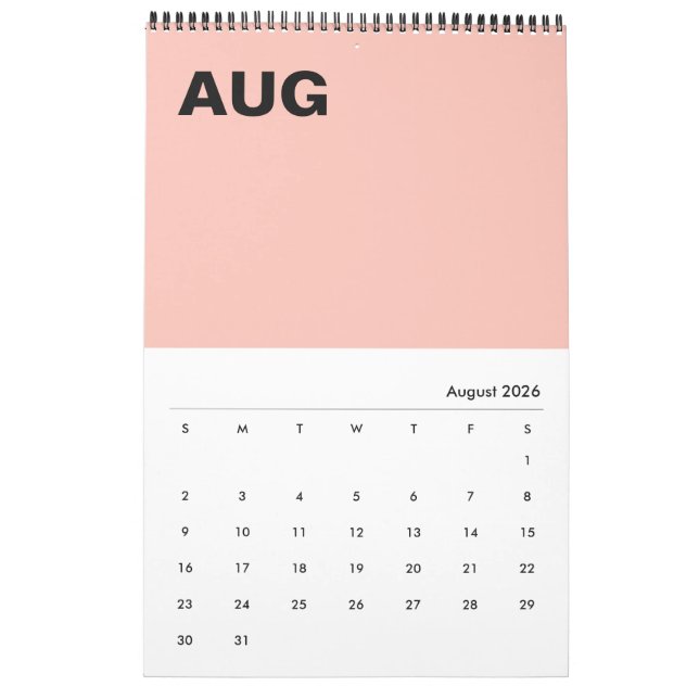 Calendrier de couleurs minimaliste moderne (Aug 2026)