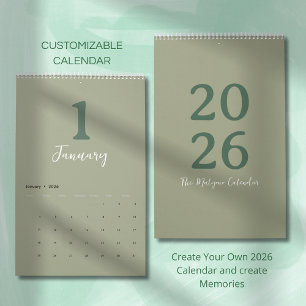 Calendrier de design moderne minimaliste vert