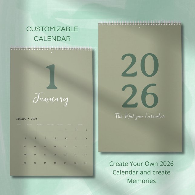 Calendrier de design moderne minimaliste vert (Créateur téléchargé)