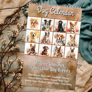 Calendrier de douze races de chiens aquarelles ado