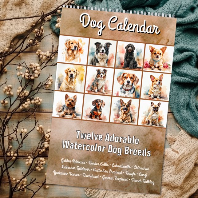 Calendrier de douze races de chiens aquarelles ado (Créateur téléchargé)