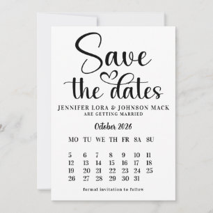 Calendrier de faire-part de mariage noir et blanc