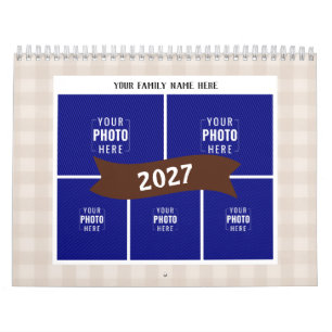 Calendrier de famille multi-photos Crème Gingham R