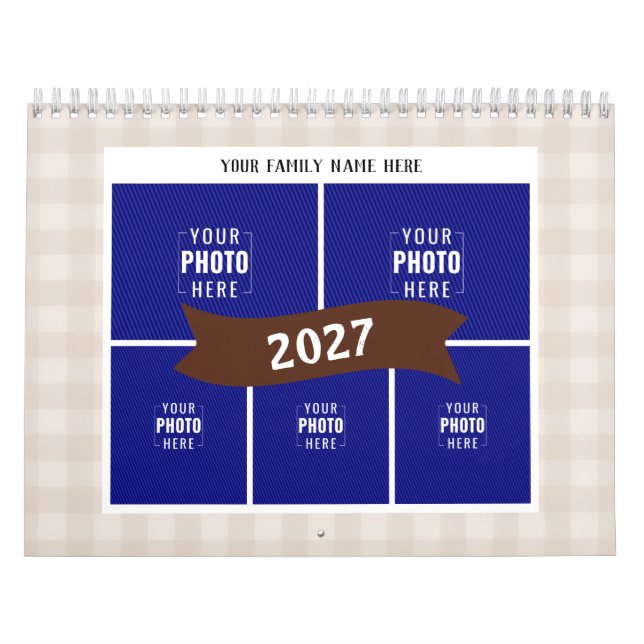 Calendrier de famille multi-photos Crème Gingham R (Protection)