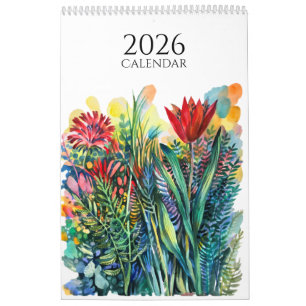 Calendrier de fleurs et d'animaux à l'aquarelle