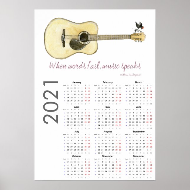 Calendrier de guitare 2021 Poster (Devant)
