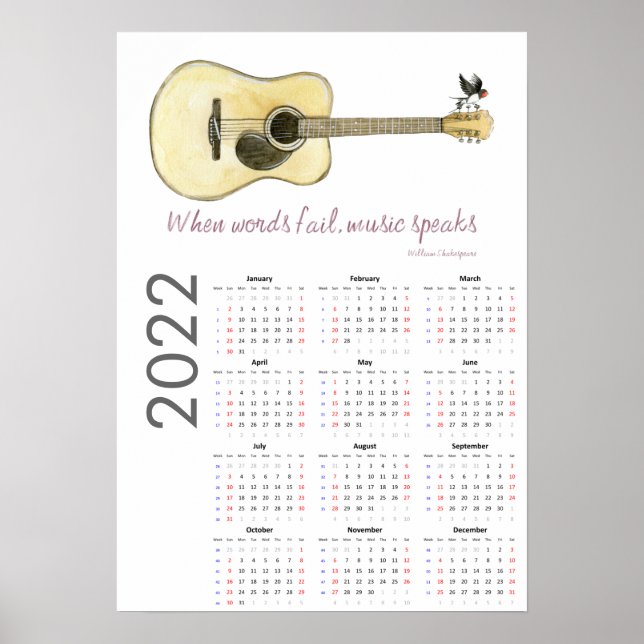 Calendrier de guitare 2022 Poster (Devant)