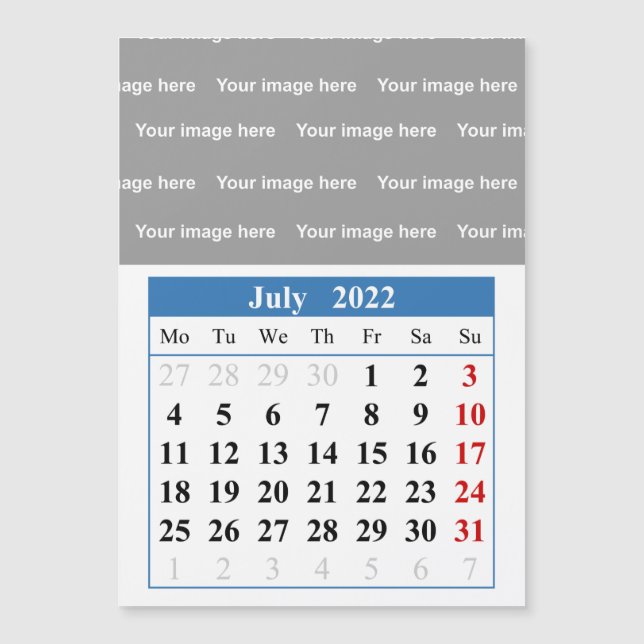 Calendrier de juillet 2022 Carte magnétique (Devant)