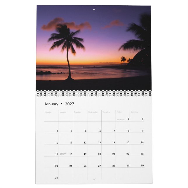 Calendrier de Kauai, Hawaii Sunsets & Sunrises (Jan 2027)