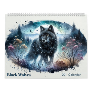 Calendrier de la forêt nordique enneigée des loups