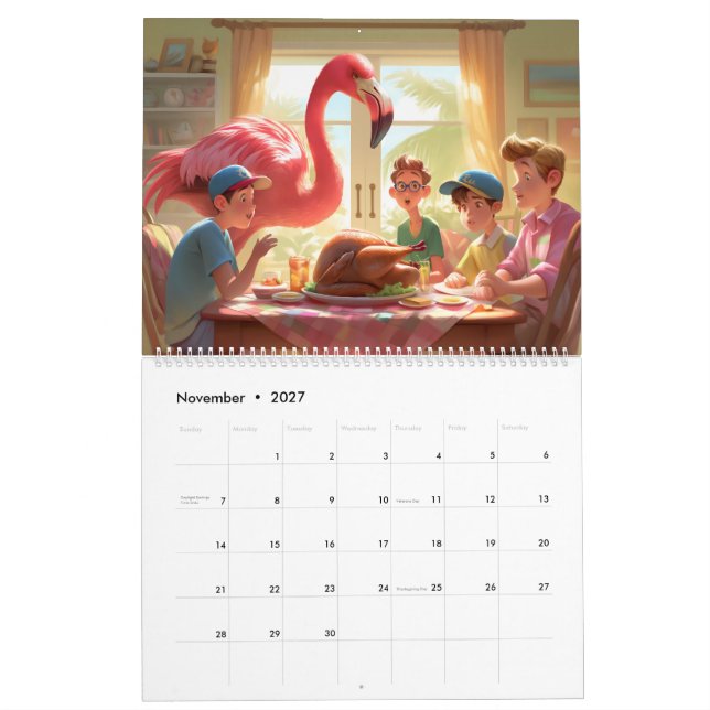 Calendrier de la paroi du Flamant rose 2026 (Nov 2027)
