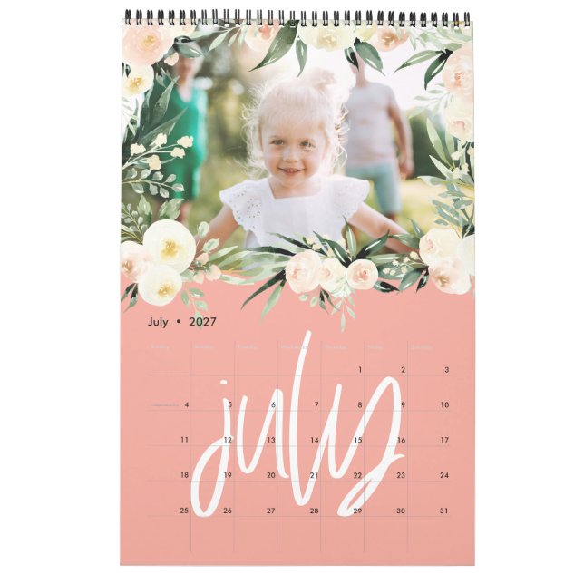 Calendrier de la photo florale d'aquarelle moderne (Jul 2027)