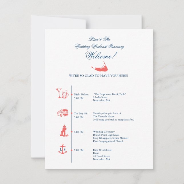 Calendrier de la réception de mariage à Nantucket (Devant)