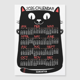 Calendrier de l'année 2026 Chat Noir Mid-Century M