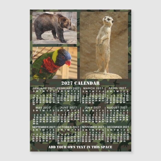 Calendrier de l'année 2027 Camouflage Ajouter 3 Ph (Devant)
