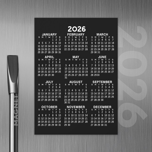 Calendrier de l'année complète Carte magnétique no (2026 Calendar with a Magnetic Back)