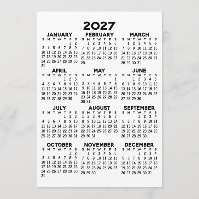 Calendrier de l'année complète - Carte minimale de (Devant)