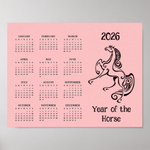 Calendrier de l'année du Cheval 2026 Poster