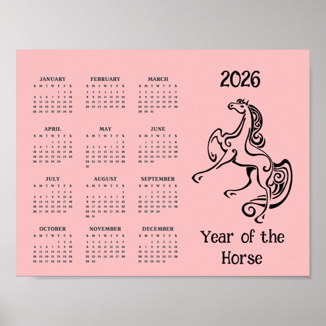 Calendrier de l'année du Cheval 2026 Poster (Devant)