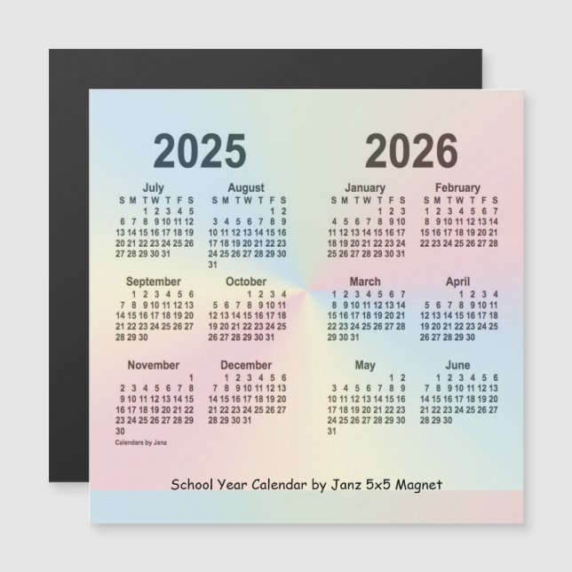 Calendrier de l'année scolaire 2025-2026 Rainbow p (Devant / Derrière)