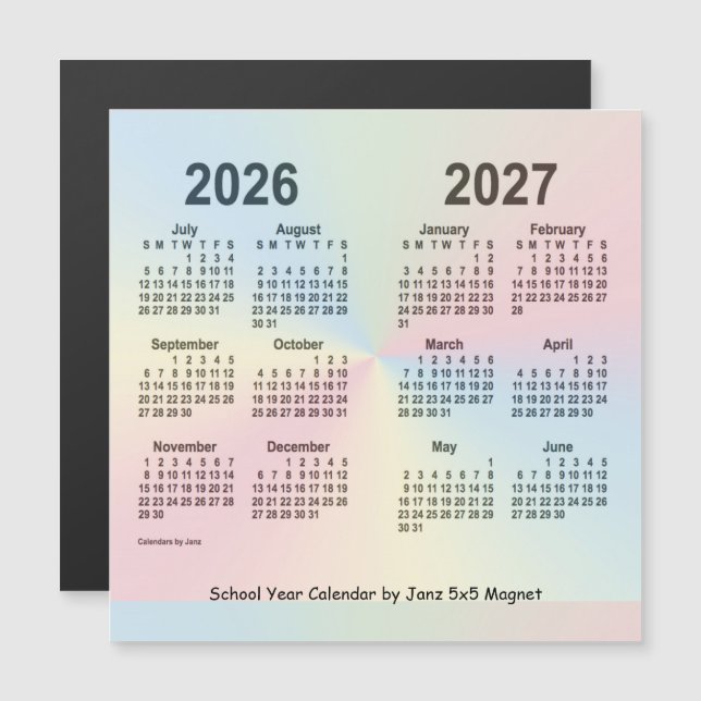 Calendrier de l'année scolaire 2026-2027 Rainbow p (Devant / Derrière)