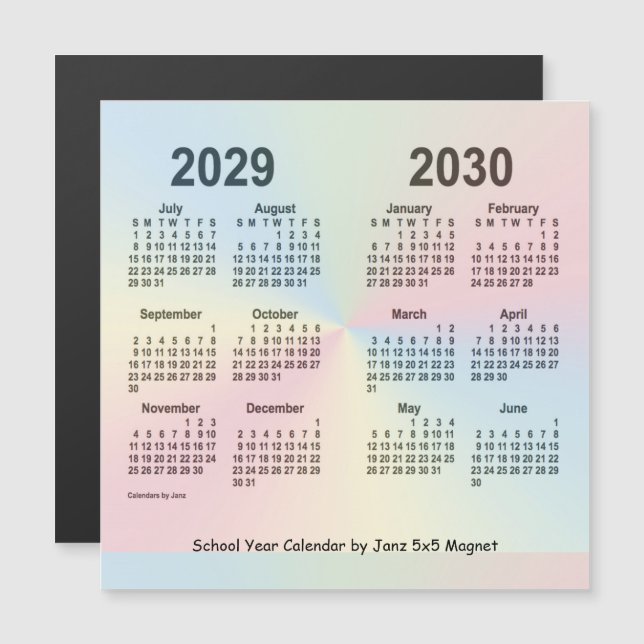 Calendrier de l'année scolaire 2029-2030 Rainbow p (Devant / Derrière)