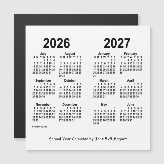 Calendrier de l'année scolaire blanche 2026-2027 p (Devant / Derrière)