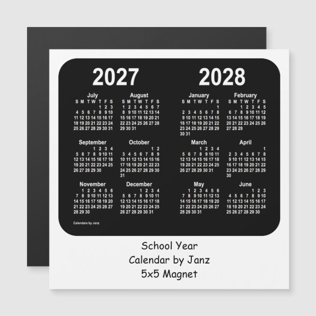 Calendrier de l'école noire et blanche 2027-2028 p (Devant / Derrière)