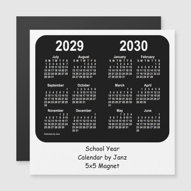 Calendrier de l'école noire et blanche 2029-2030 p (Devant / Derrière)