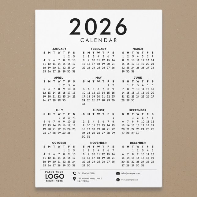 Calendrier de logo d'entreprise moderne de base 20 (2026 calendar)