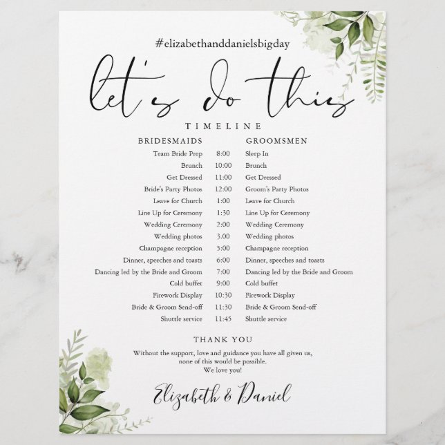 Calendrier de mariage à la flore verdoyante (Devant)