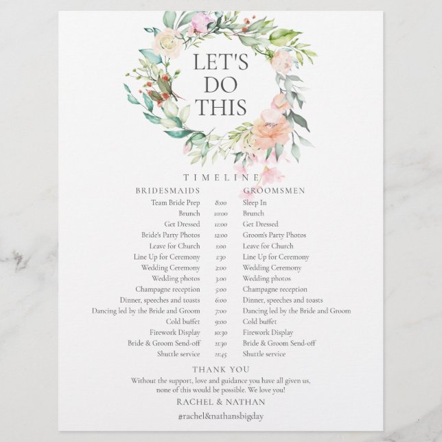 Calendrier de mariage à la guirlande de rose (Devant)