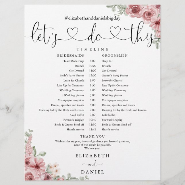 Calendrier de mariage à l'écriture Floral Heart Sc (Devant)