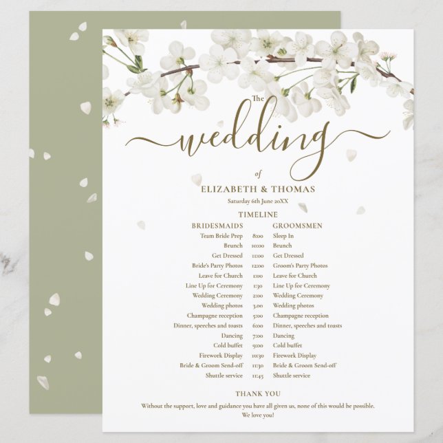 Calendrier de mariage à l'écriture florale Blossom (Devant / Derrière)