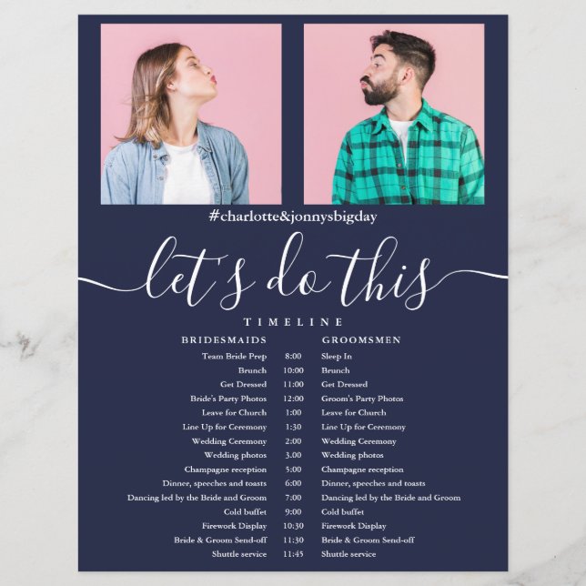 Calendrier de mariage à l'écriture photo bleu mari (Devant)