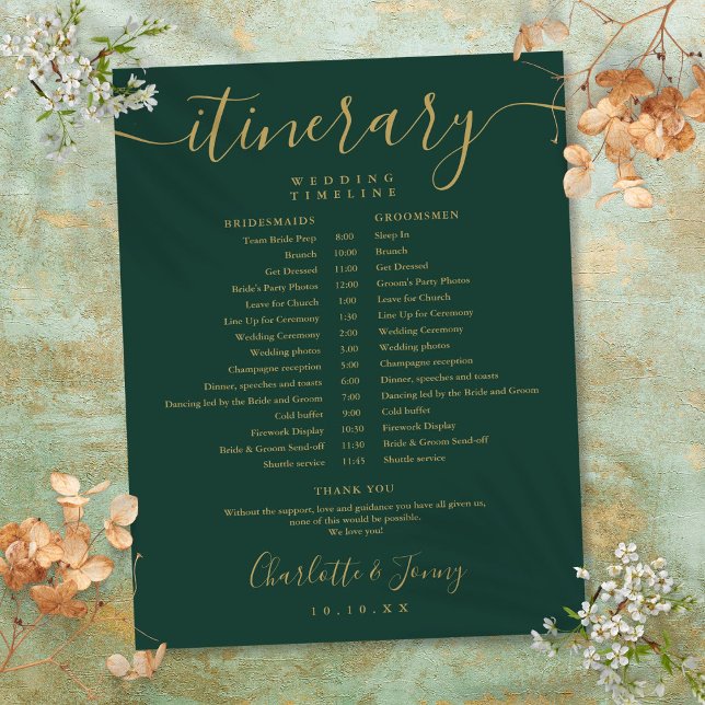 Calendrier de mariage à l'itinéraire chronologique (Emerald Gold Schedule Wedding Itinerary Timeline)