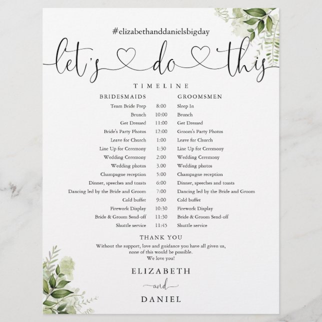 Calendrier de mariage à scénario Cœur de verdure (Devant)