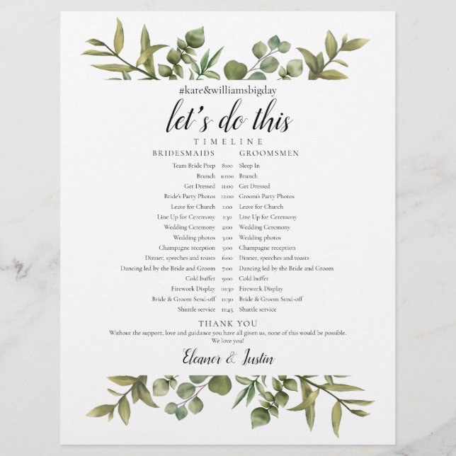 Calendrier de mariage au eucalyptus verdoyant (Devant)