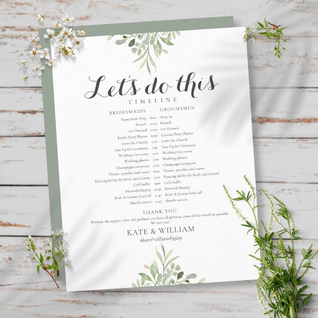 Calendrier de mariage avec feuillage vert Script T (Créateur téléchargé)