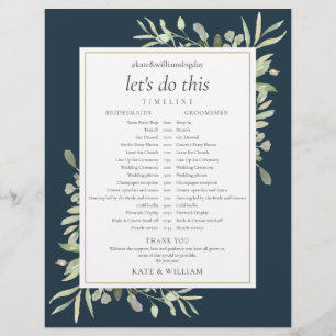 Calendrier de mariage avec verdure de bleu de mer