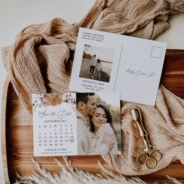 Calendrier de mariage d'automne, carte postale pho (Créateur téléchargé)