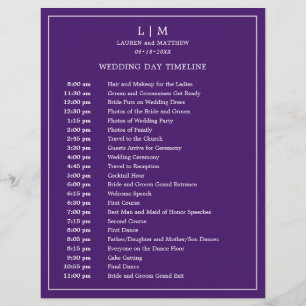 Calendrier de mariage élégant à monogramme violet 