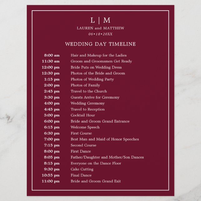 Calendrier de mariage élégant avec monogramme de B (Devant)
