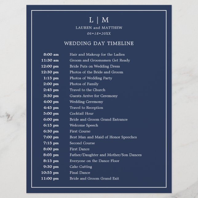 Calendrier de mariage élégant bleu marine simple m (Devant)