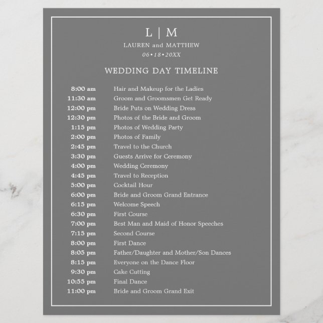 Calendrier de mariage élégant et simple avec monog (Devant)