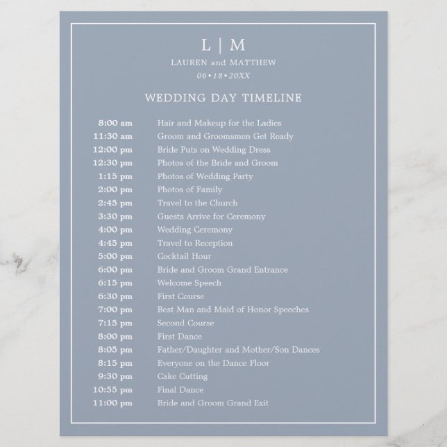Calendrier de mariage élégant et simple bleu pouss (Devant)
