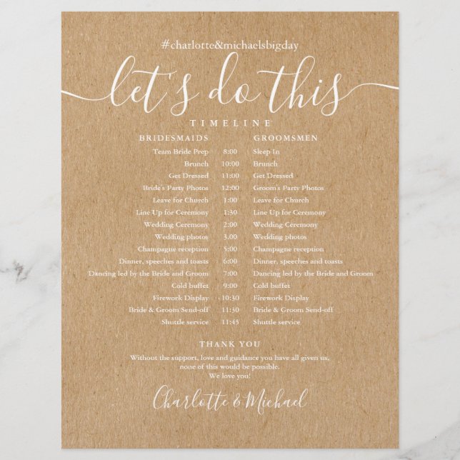 Calendrier de mariage élégant rustique en kraft (Devant)